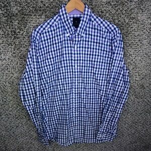 Men's Blue and White Check Long-Sleeve Button-Up Shirt